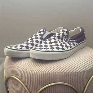 Vans Purple and White Checkered Slip-On Sneakers
